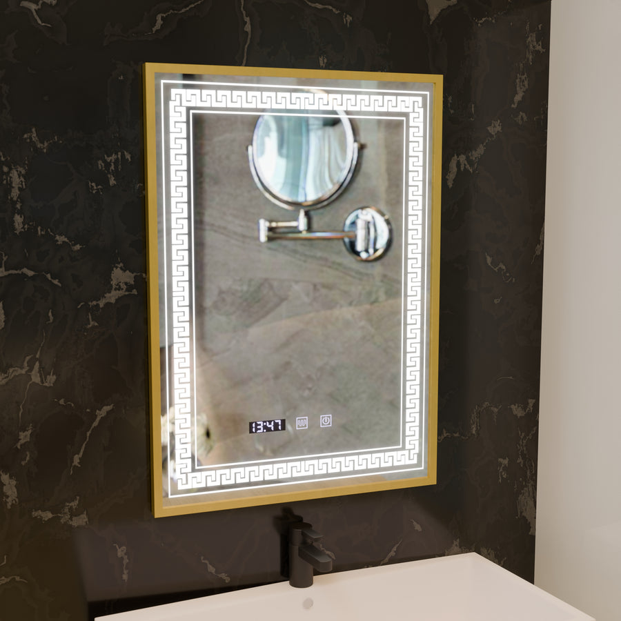 Lustro Bruno Touch LED z systemem przeciwmgielnym, zegarem i temperaturą 60x80 cm Rama szczotkowana srebrna