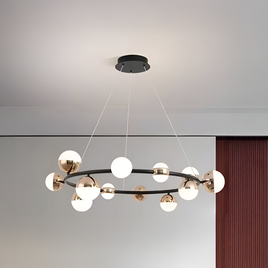 Żyrandol wiszący LED Estella Acrylic z pilotem, ściemnialny, 3000K/4000K/6000K, złoty, metal i akryl