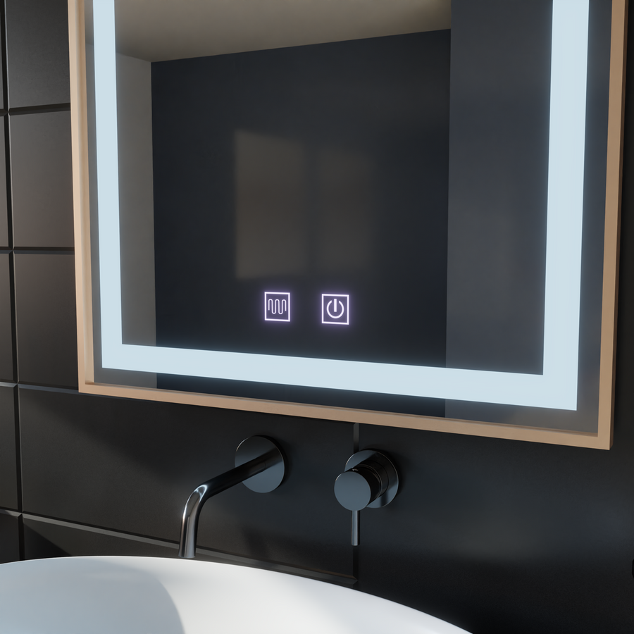 Lustro Kariri Touch LED, 60x80 cm, funkcja Defro, rama w kolorze różowego złota szczotkowanego