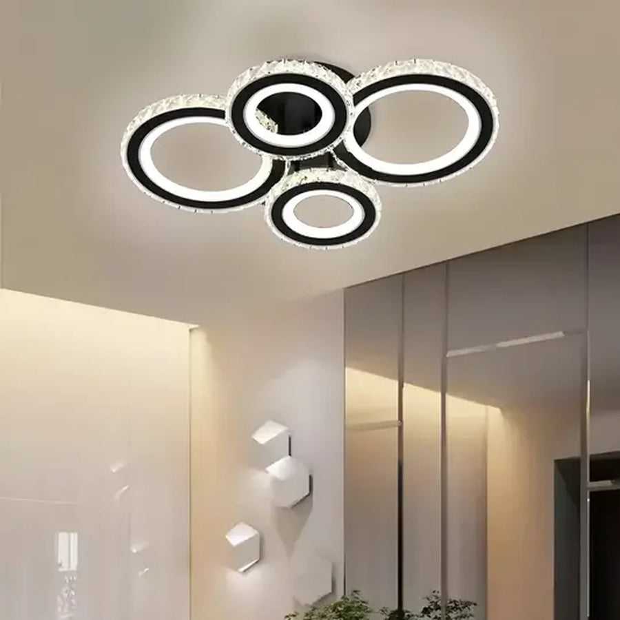 Żyrandol LED z pilotem i kryształem NOVA ROTONDA RGB 68W, 4 okręgi, światło zimne/ciepłe/neutralne, ściemnialny, czarny 