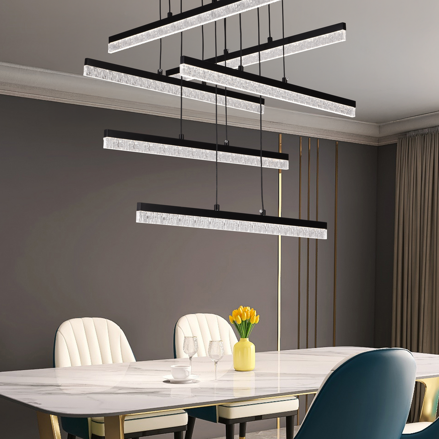 Podwieszany żyrandol kryształowy LED LT181/6BK, 84W, światło 3000/4000/6000K, czarny, regulowana wysokość