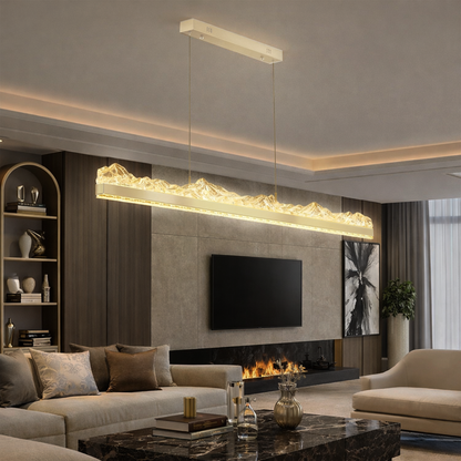 Zawieszany żyrandol LED z pilotem MARISTELLA 90W, światło zimne/ciepłe/neutralne 3000K/4000K/6000K, możliwość przyciemniania, regulowana wysokość, złoto, metal i kryształ