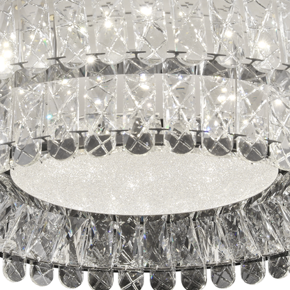 Żyrandol LED LLC130/1CH, kryształ i metal, 31W, 1 okrąg, możliwość przyciemniania, regulowana wysokość, światło zimne/ciepłe/neutralne, luksusowe oświetlenie