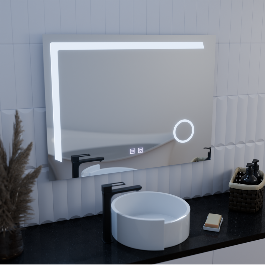 Manfred Touch LED Mirror Defog System, zegar i temperatura 60x80 cm Lupa kosmetyczna