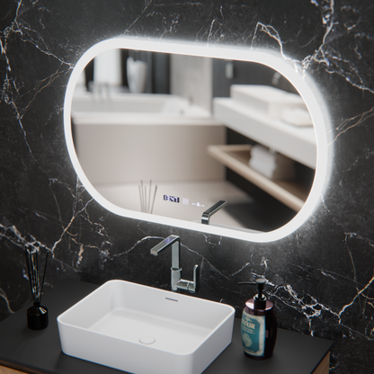 Owalne lusterko diody LED, 80x50 cm, Motionglow Marcello czujnik, system wyłączający, zegar