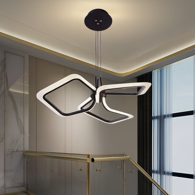 Zawieszany żyrandol LED z pilotem RIMINI 56W, 3 kwadraty, światło zimne/ciepłe/neutralne, możliwość przyciemniania, czarny