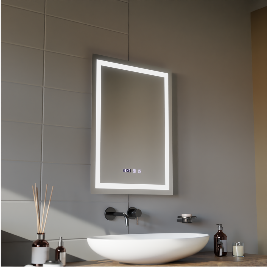 Lustro Gustav Touch LED z systemem przeciwmgielnym, zegarem i temperaturą 60x80 cm