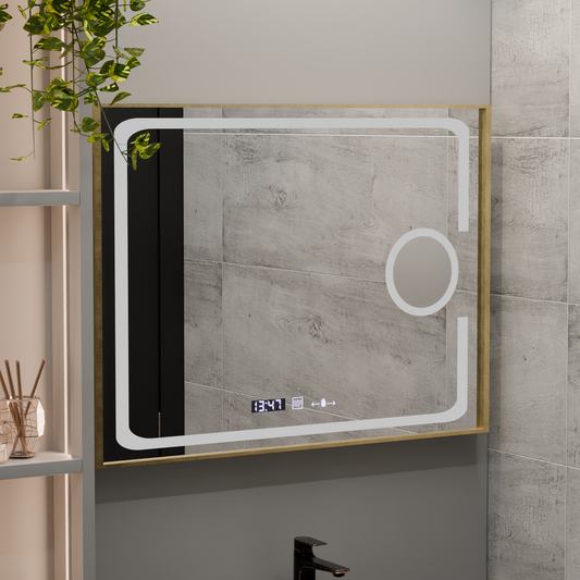 Lustro LED prostokątne 50x70cm Eclat MotionGlow Marcello System przeciwmgielny Zegar i termometr Ściemnialna lupa kosmetyczna