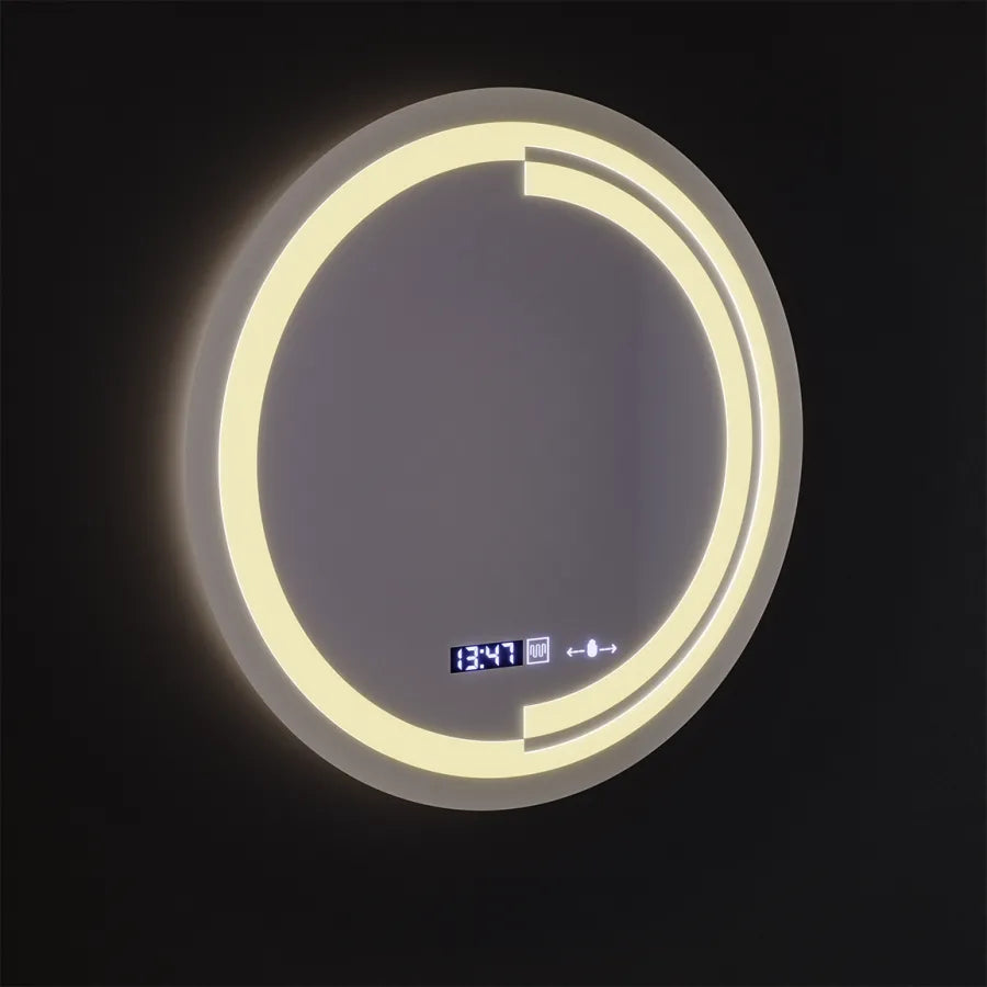 Okrągłe lustro LED 60 cm Czujnik ruchu Glow Consuel Marcello System przeciwmgielny Zegar i termometr Ściemnialny 