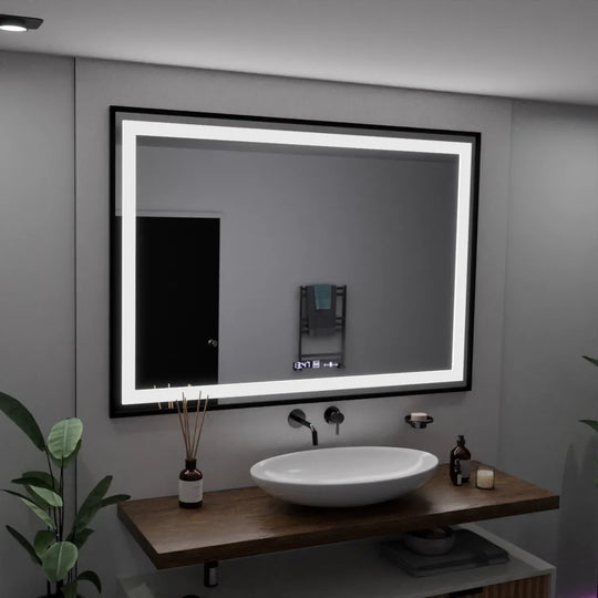 Prostokątne lustro LED, 100x65 cm, Verite Majeste Noir Motion Glow Marcello, system odmgławiania, zegar i termometr, przyciemniane lustra Marcello Domyślny tytuł Alessandro Design