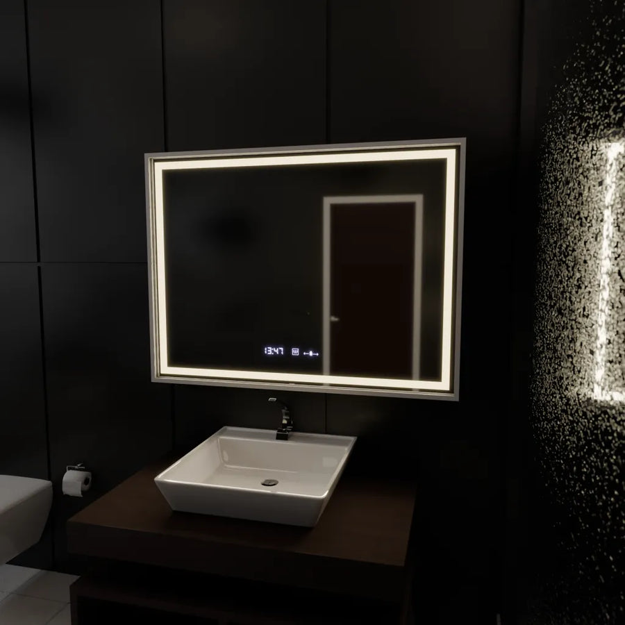 Prostokątne lustro LED 80x60cm Verite Imperial Silver Motion Glow Marcello Defog System Zegar i termometr Ściemnialny 