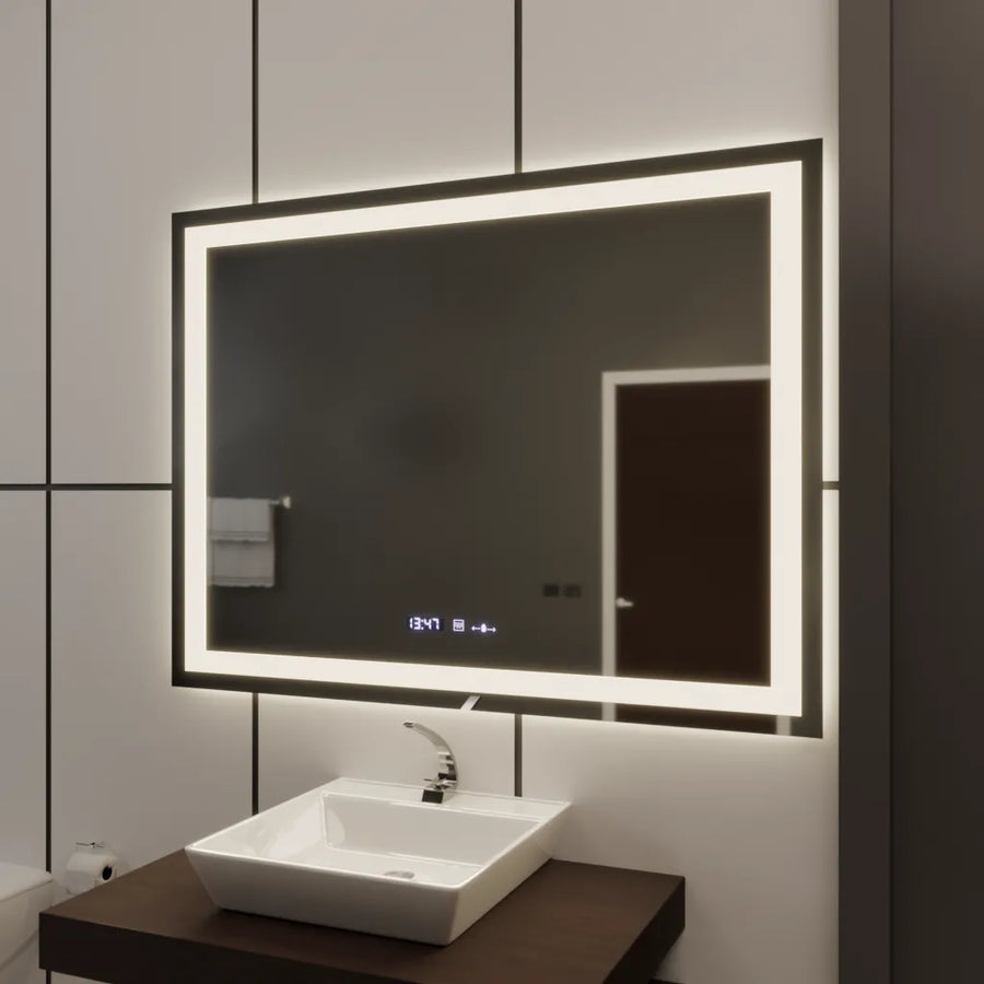 Lustro LED prostokątne 120x80cm Vérité MotionGlow Marcello, system przeciwmgielny, termometr i zegar, ściemnialne 