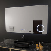 Prostokątne lustro LED, 100x60 cm, Celeste MotionGlow Marcello, system przeciwmgielny, zegar i termometr, lupa kosmetyczna, ściemnialna 