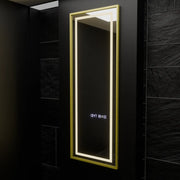 Prostokątne lustro LED, 45 x 140 cm, czujnik radarowy Elena Marcello, system przeciwmgielny, zegar i termometr, ściemnialne, Dressing Couture 