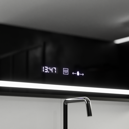 Prostokątne lustro LED, 100x80cm, Verite Majeste Noir MotionGlow Marcello, system przeciwmgielny, zegar i termometr, ściemnialne