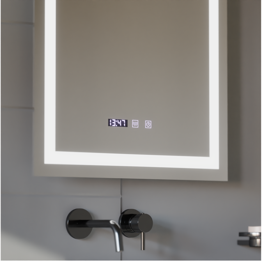 Lustro Gustav Touch LED z systemem przeciwmgielnym, zegarem i temperaturą 60x80 cm