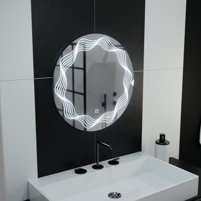 Okrągłe lustro LED 60 cm Flusso Touch z systemem przeciwmgielnym i ściemnialnym 