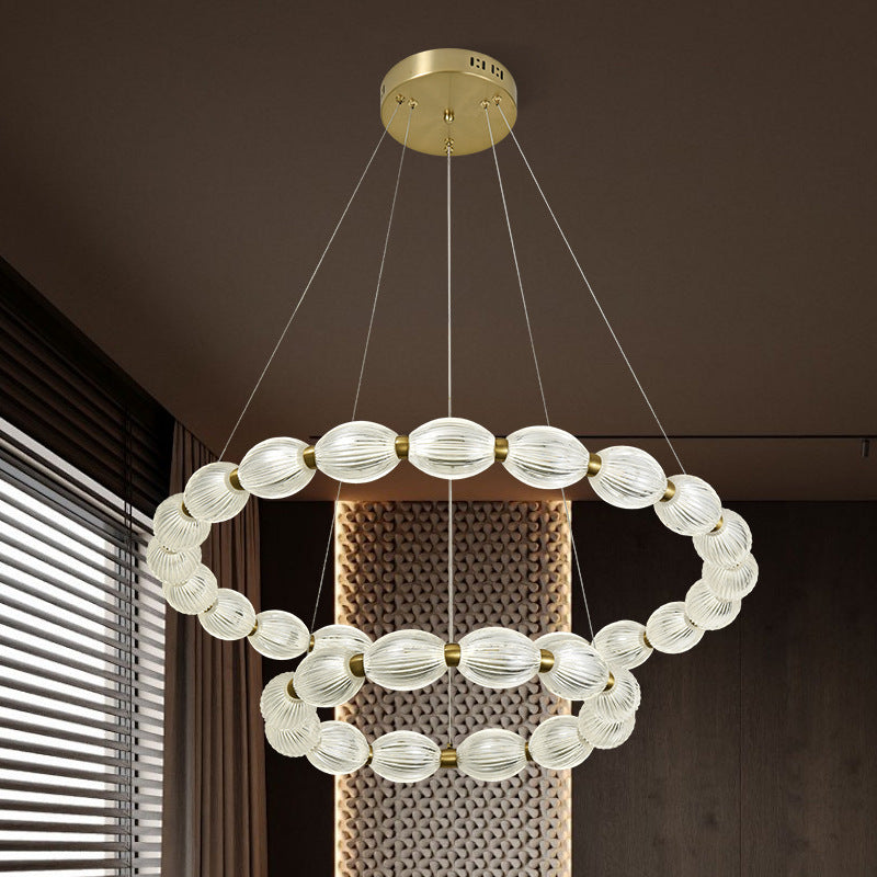 LED żyrandol LED zawieszony z pilotem Fausto, 85 W, zimno/gorące/neutralne światło, niestabilna, regulowana wysokość, złoto