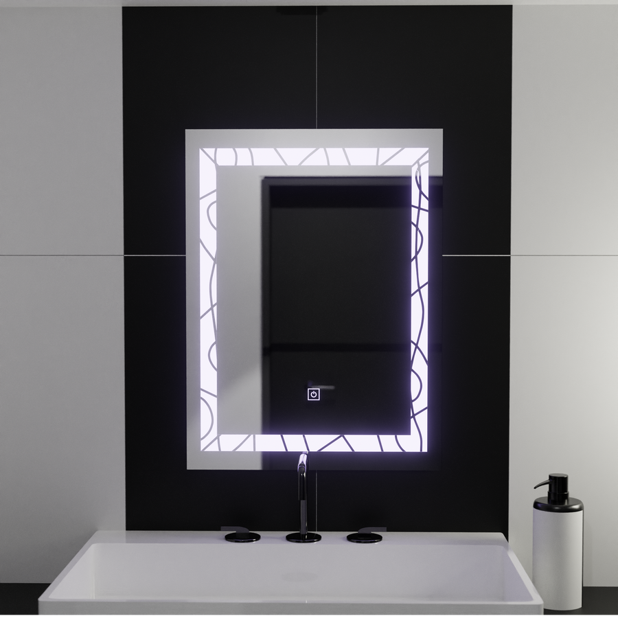 Prostokątne lustro LED, 60x80cm, rama dekoracyjna Basic Touch