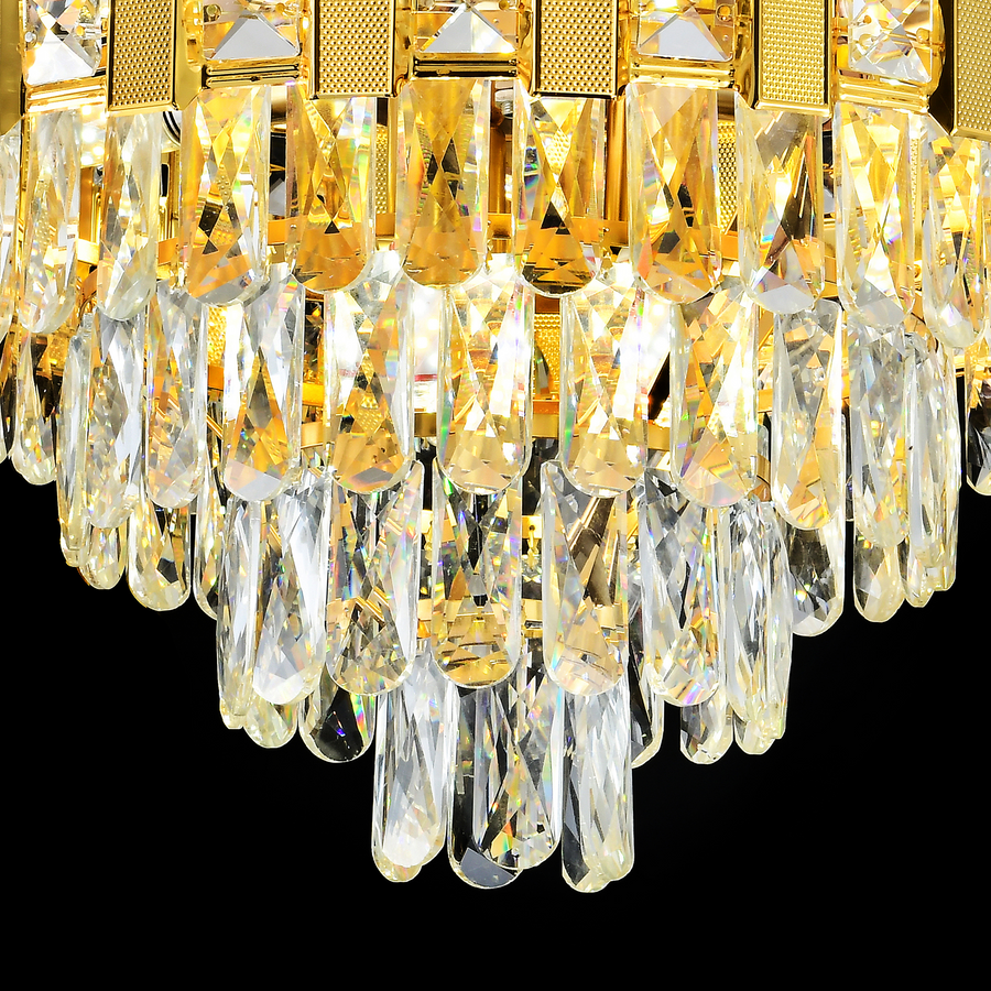 Żyrandol kryształowy BRAN Eleganza 8xE14, średnica 49 cm, błyszczące złoto, regulowana wysokość