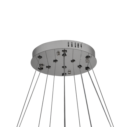 Żyrandol wiszący LED z pilotem i kryształem MIA LATIFAH 70 W, 2 okręgi, światło zimne/ciepłe/neutralne, ściemnialny, chrom błyszczący, regulowana wysokość
