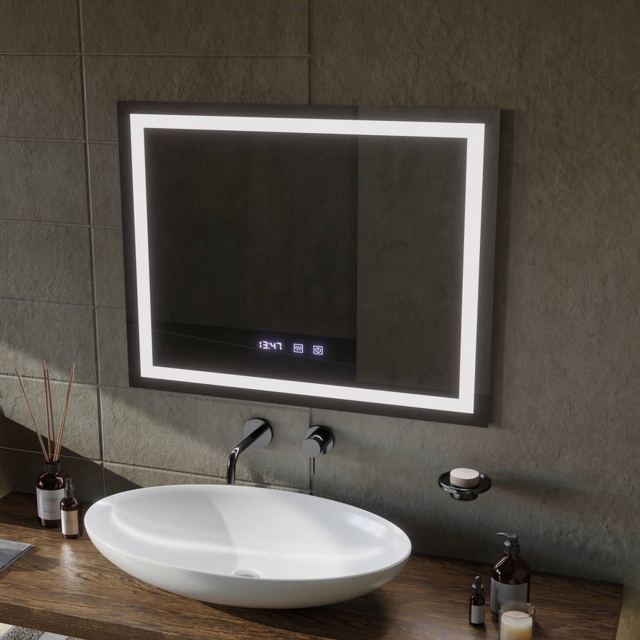 Lustro Werner Touch LED z systemem przeciwmgielnym, zegarem i temperaturą 80x60 cm