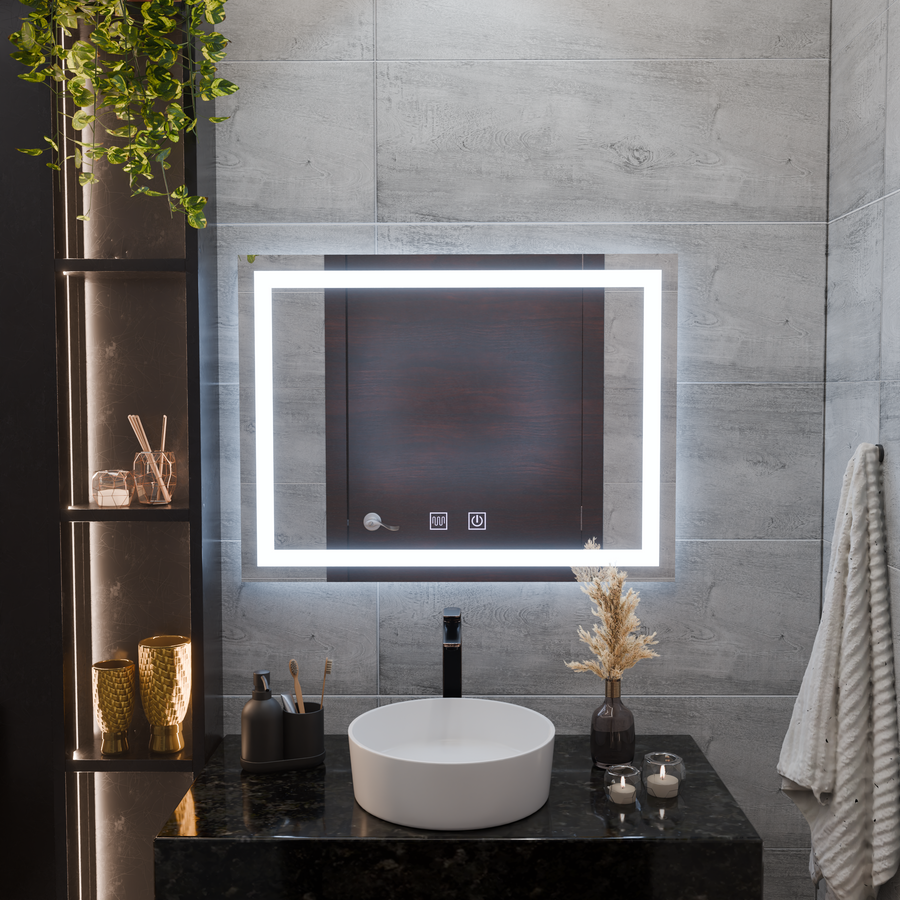 Prostokątne lusterko LED, 80x60 cm, Luminous Touch, system demontażowy, słabo