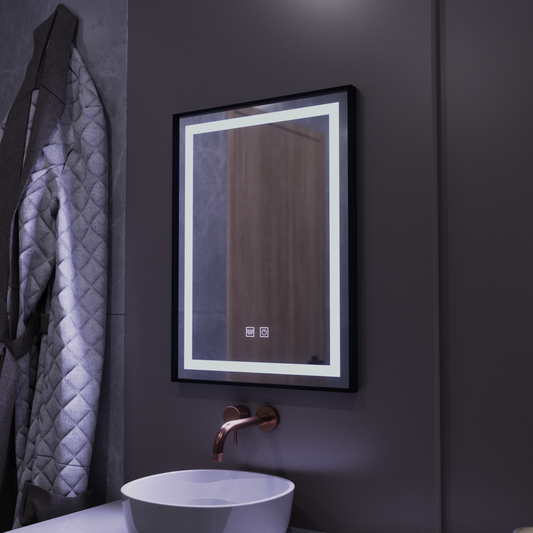 Lustro prostokątne LED, 60x80cm, EDGE Touch, system odmgławiania, czarna ramka