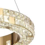 Żyrandol LED z pilotem, LLC135/2GD, kryształ i metal, 80W, 2 koła, możliwość przyciemniania, regulacja wysokości, światło zimne/ciepłe/neutralne 3000K/4000K/6000K, luksusowe oświetlenie