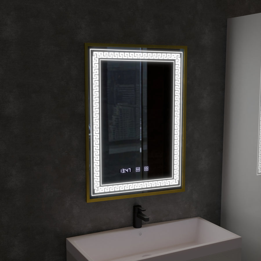 Lustro Bruno Touch LED z systemem przeciwmgielnym, zegarem i temperaturą 60x80 cm Rama szczotkowana srebrna