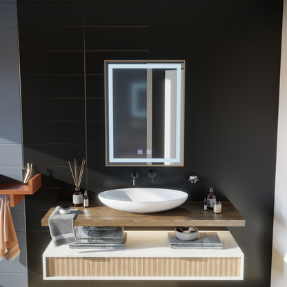 Lustro Kariri Touch LED, 60x80 cm, funkcja Defro, rama w kolorze różowego złota szczotkowanego