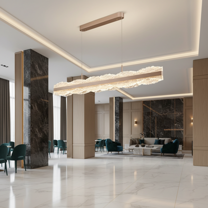 Zawieszany żyrandol LED z pilotem NIVALIS 55W, długość 120cm, światło zimne/ciepłe/neutralne, możliwość przyciemniania, regulacja wysokości, złoty