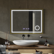Rolf Touch LED Mirror Defog System, zegar i temperatura 80x60 cm szczotkowana złota rama lupa kosmetyczna