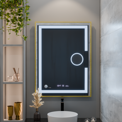 Prostokątne lusterko LED, 60x80 cm, Eclat Motionglow Marcello, System Defrition, zegar i termometr, kosmetyki