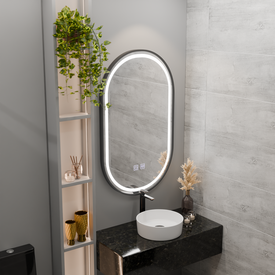 Lustro Emporar Touch LED z systemem przeciwmgielnym 50x100 cm Czarna rama