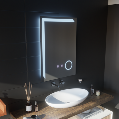 Manfred Touch LED Mirror Defog System, zegar i temperatura 60x80 cm Lupa kosmetyczna