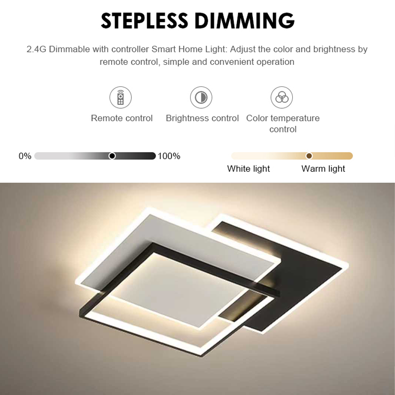 LED żyrandol z pilotem 102 W Chiara, 3 kwadraty, zimne/gorące/neutralne światło, niestabilne, czarne