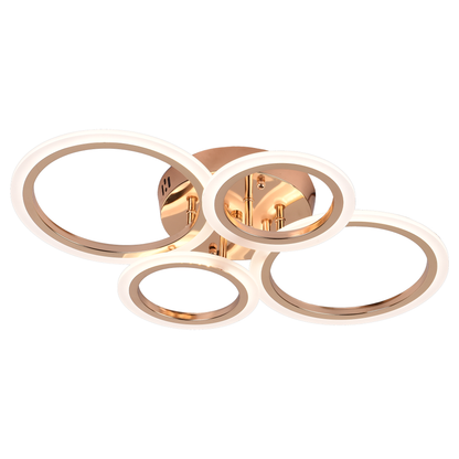 Żyrandol LED BETTY 44W z pilotem, 4 okręgi, światło zimne/ciepłe/neutralne, ściemnialny, błyszczący złoty