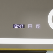 Lustro LED Stefan Touch z systemem przeciwmgielnym, zegarem i temperaturą 60x80 cm, szczotkowana złota rama, lupa kosmetyczna