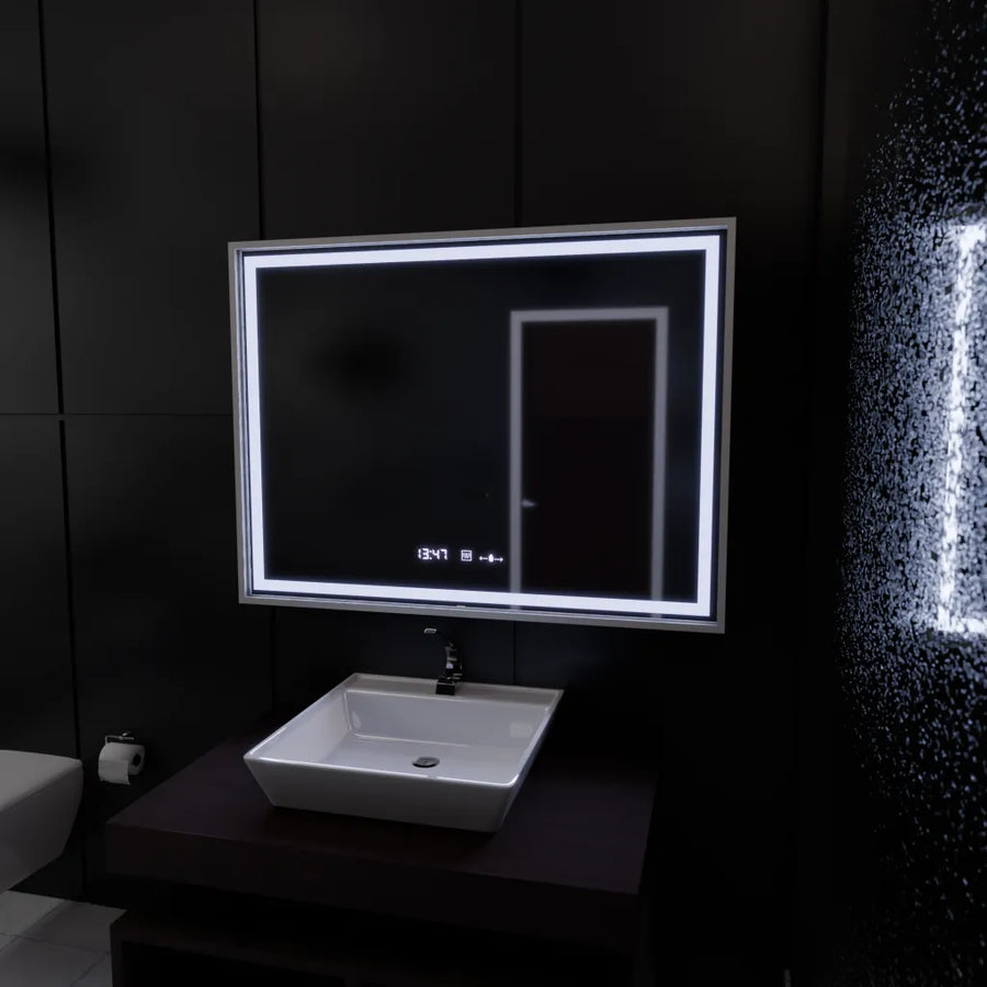 Prostokątne lustro LED 80x60cm Verite Imperial Silver Motion Glow Marcello Defog System Zegar i termometr Ściemnialny 