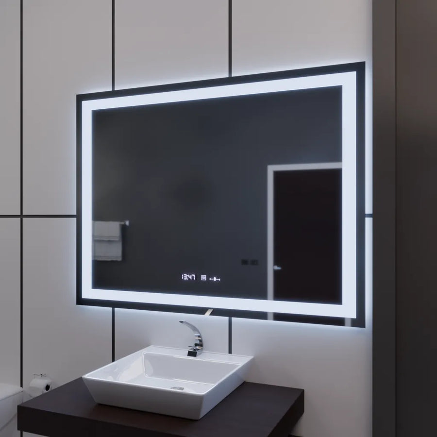 Lustro LED prostokątne 120x80cm Vérité MotionGlow Marcello, system przeciwmgielny, termometr i zegar, ściemnialne 