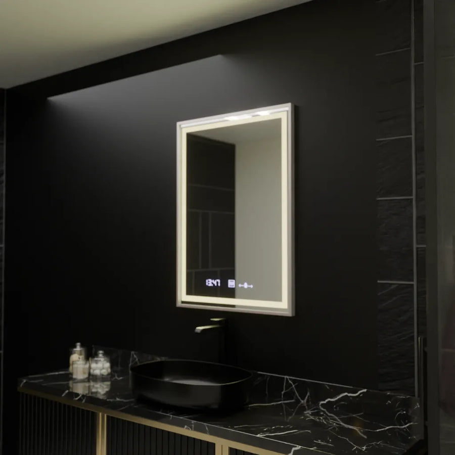 Prostokątne lustro LED 60x80cm Verite Imperial Silver Motion Glow Marcello Defog System Zegar i termometr Ściemnialny 