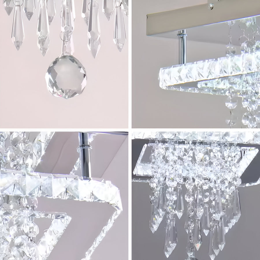 Żyrandol Alberico Square LED, 19 W, zimne/ciepłe/neutralne światło, kryształ, błyszczący chrom