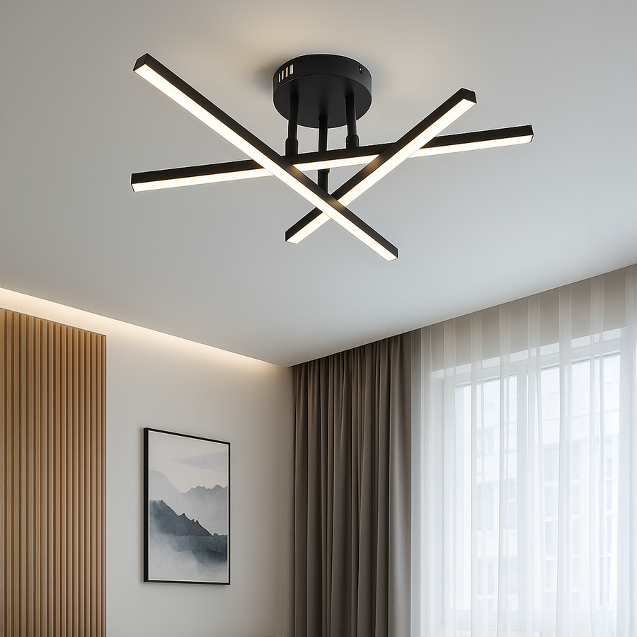 LED żyrandol z pilotem 40 W, 3 elementy, liniowe, zimne/gorące/neutralne światło, niestabilne, czarne