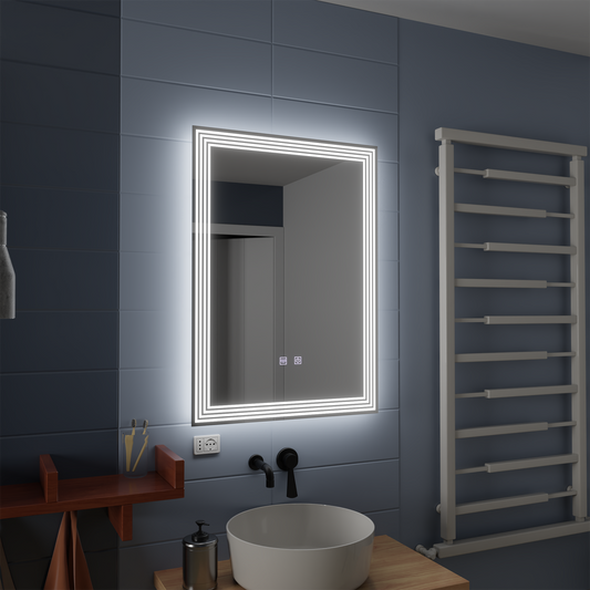 Prostokątne lustro LED, 60x80cm, ADIS Touch, system odmgławiania, możliwość przyciemniania