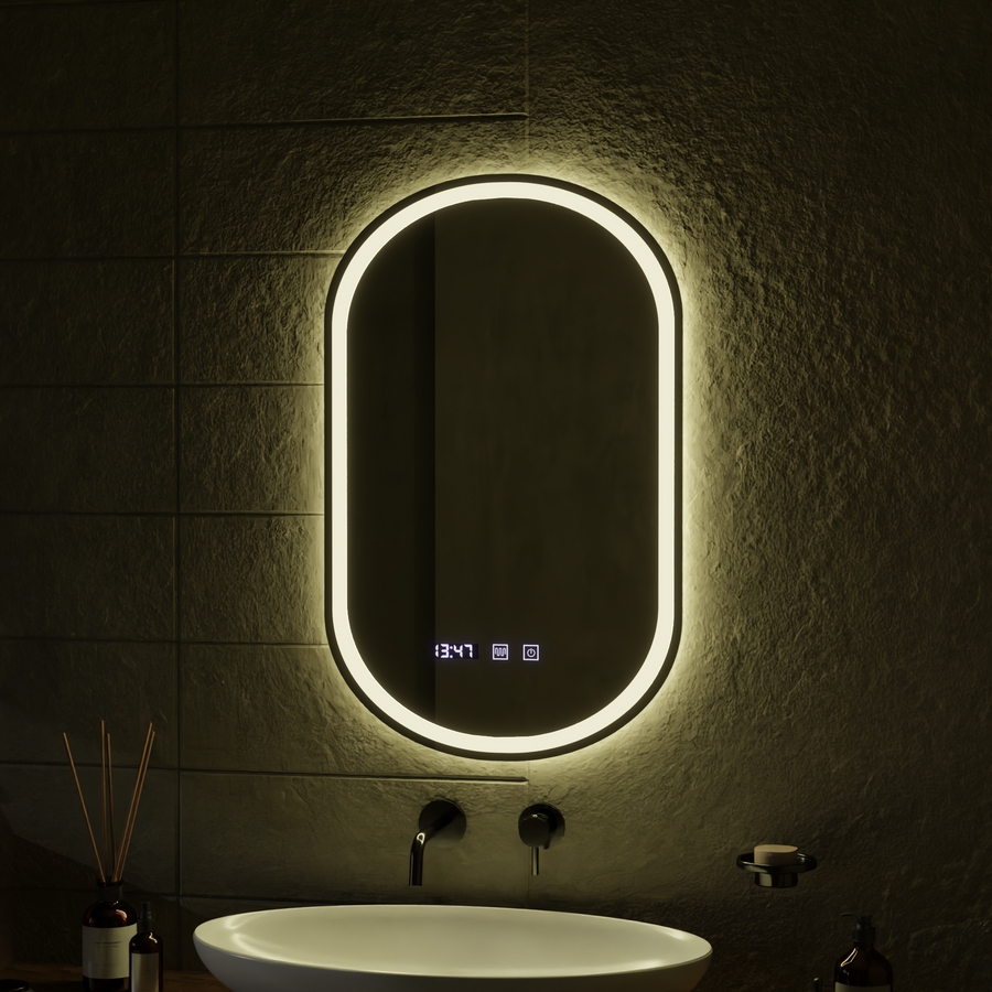 Lustro dotykowe LED Wilhelm Touch z systemem przeciwmgielnym, zegarem i temperaturą 50x80 cm