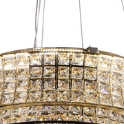 Żyrandol LED z pilotem, LLC160/500GD, kryształ i metal, 55W, możliwość przyciemniania, regulowana wysokość, światło zimne/ciepłe/neutralne, luksusowe oświetlenie