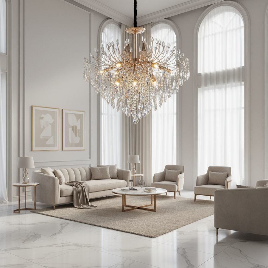 Żyrandol Kryształowy CC9313/12FGD, 12x E14, średnica 50cm, Złoty