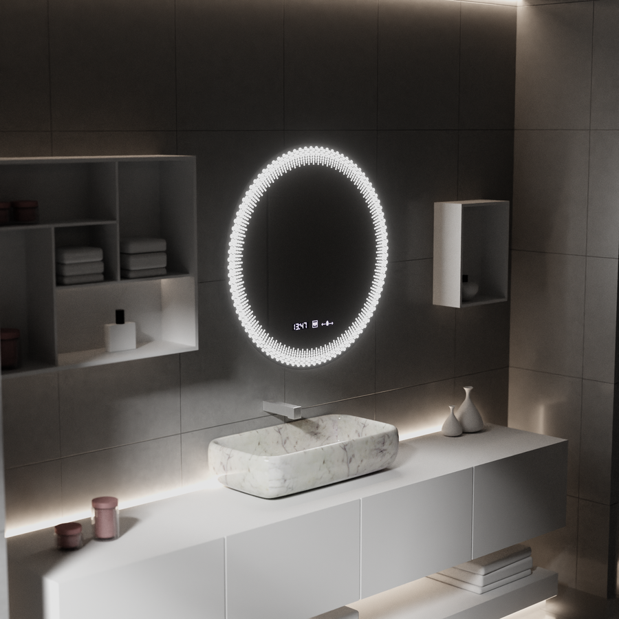 Okrągłe lustro LED 60 cm, Stellaire Touch, system przeciwmgielny, ściemnialne