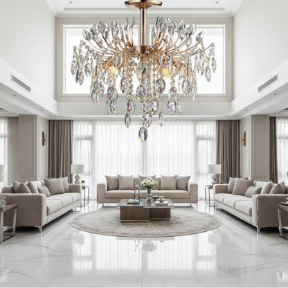 Żyrandol kryształowy PALERMO Eleganza 5xE14, średnica 50cm, złoty